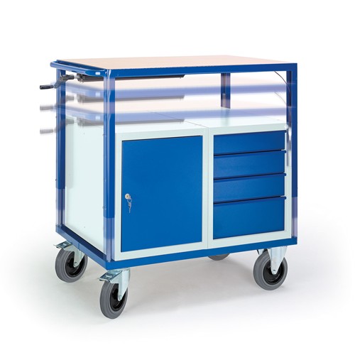 Höhenverstellbarer Tischwagen mit Stahl-/Schubladenschrank